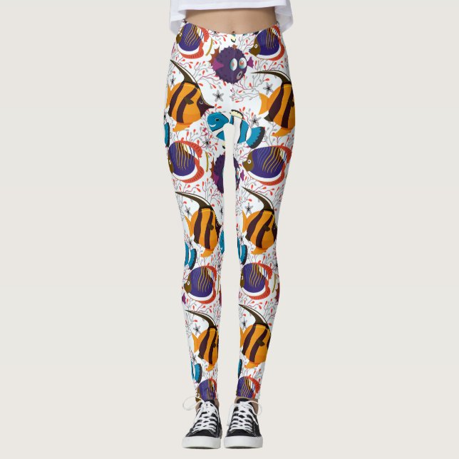 Aquatic animals pattern | ocean underwater life 44 leggings (Front)