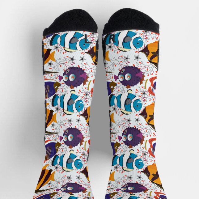 Aquatic animals pattern | ocean underwater life 44 socks (Top)