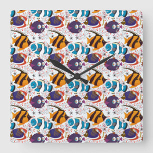 Aquatic animals pattern ocean underwater life 44 square wall clock