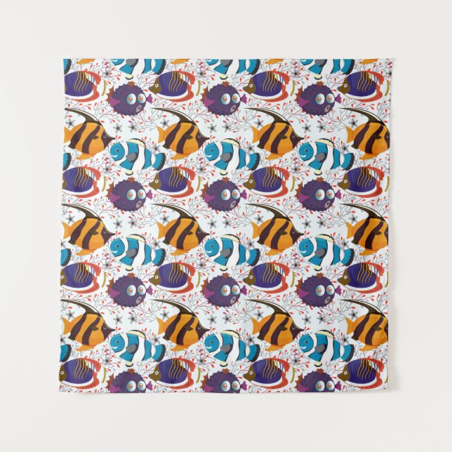 Aquatic animals pattern | ocean underwater life 44 tapestry (Front)