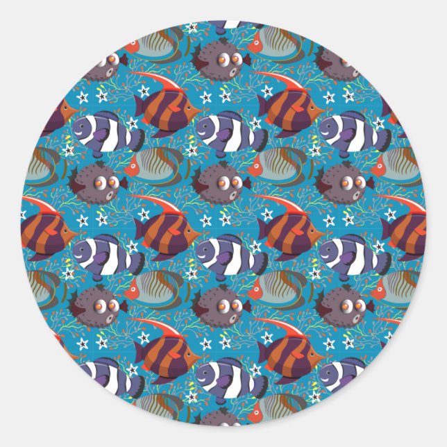 Aquatic animals pattern | ocean underwater life 45 classic round sticker (Front)