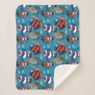 Aquatic animals pattern ocean underwater life 45 sherpa blanket