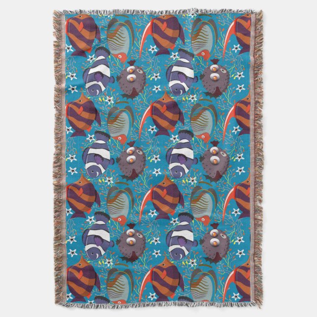 Aquatic animals pattern | ocean underwater life 45 throw blanket (Front Vertical)