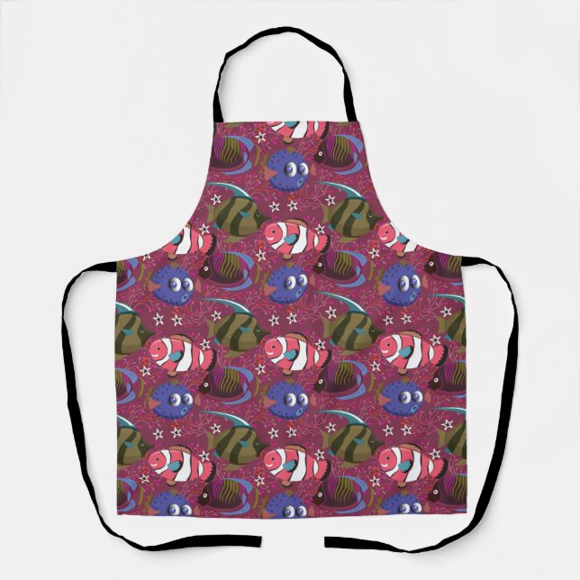 Aquatic animals pattern | ocean underwater life 46 apron (Front)