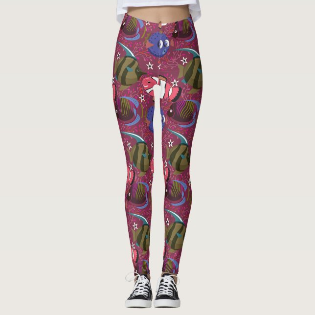 Aquatic animals pattern | ocean underwater life 46 leggings (Front)