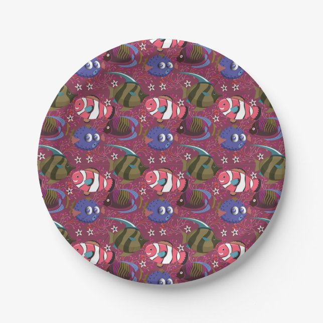 Aquatic animals pattern | ocean underwater life 46 paper plate (Front)