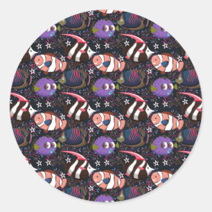 Aquatic animals pattern   ocean underwater life 47 classic round sticker