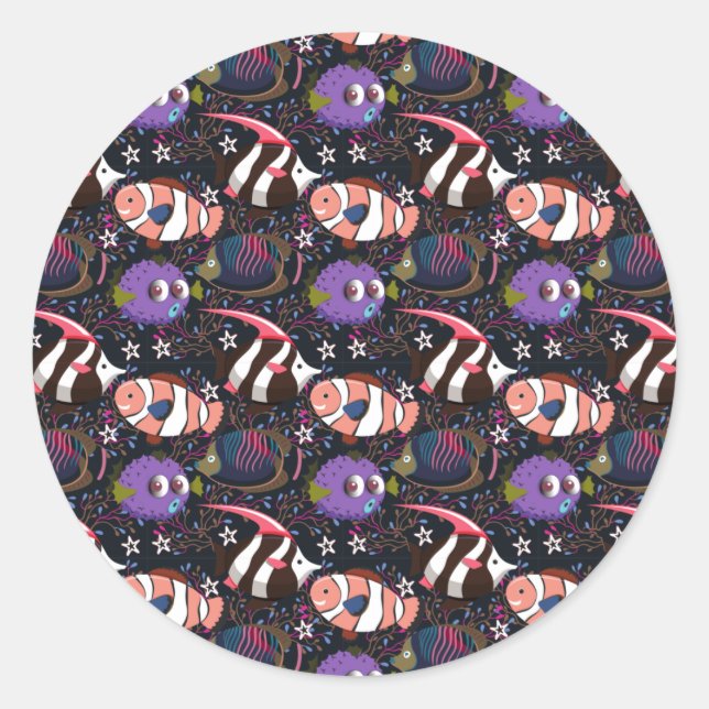 Aquatic animals pattern | ocean underwater life 47 classic round sticker (Front)