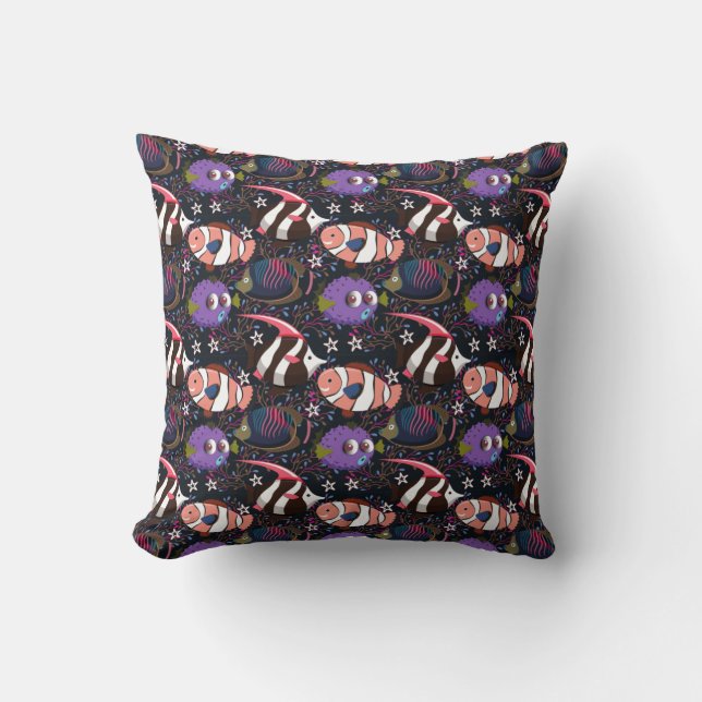 Aquatic animals pattern | ocean underwater life 47 cushion (Front)