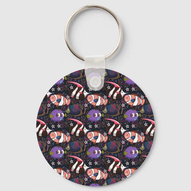 Aquatic animals pattern | ocean underwater life 47 key ring (Front)