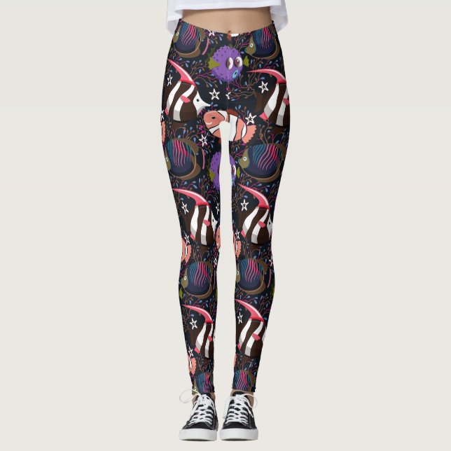 Aquatic animals pattern | ocean underwater life 47 leggings (Front)