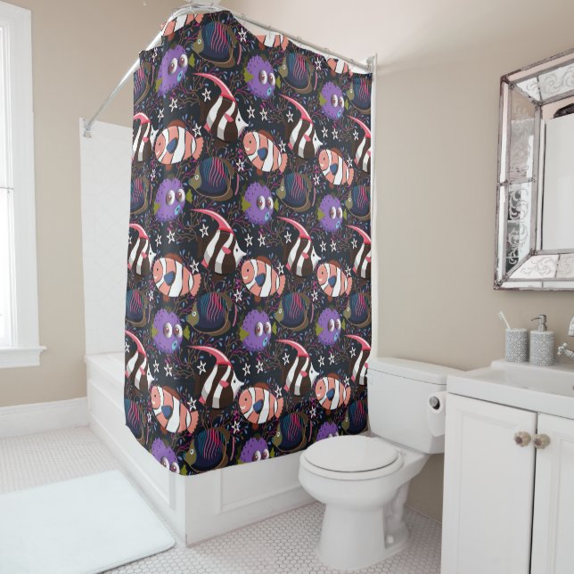 Aquatic animals pattern | ocean underwater life 47 shower curtain (In Situ)