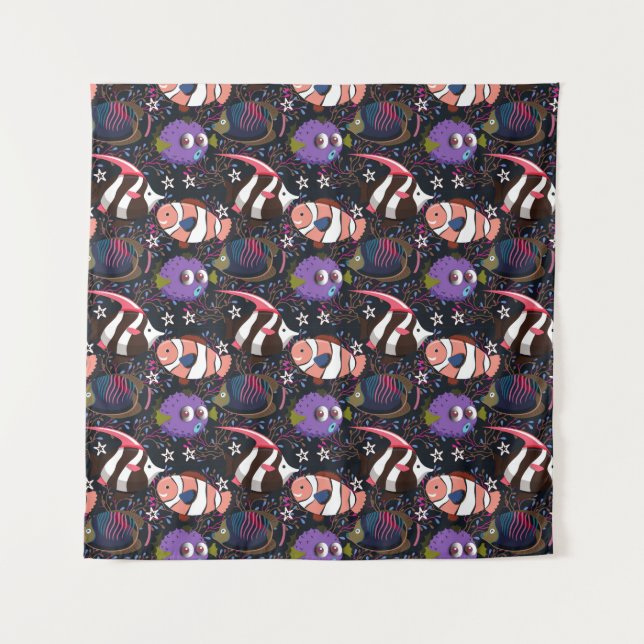 Aquatic animals pattern | ocean underwater life 47 tapestry (Front)