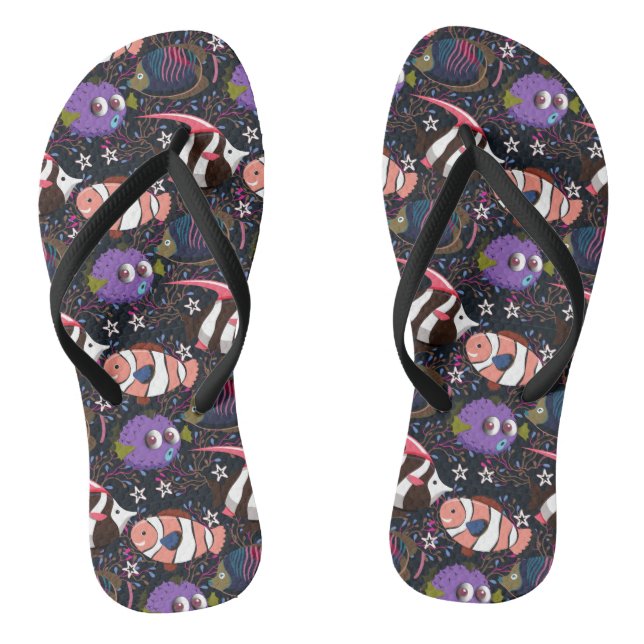 Aquatic animals pattern | ocean underwater life 47 thongs (Footbed)