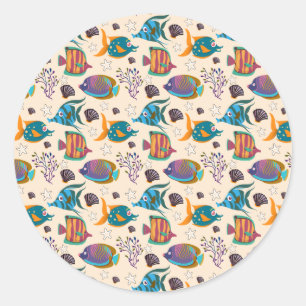 Aquatic animals pattern ocean underwater life 5 classic round sticker