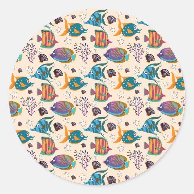 Aquatic animals pattern | ocean underwater life 5 classic round sticker (Front)