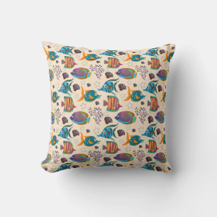 Aquatic animals pattern ocean underwater life 5 cushion