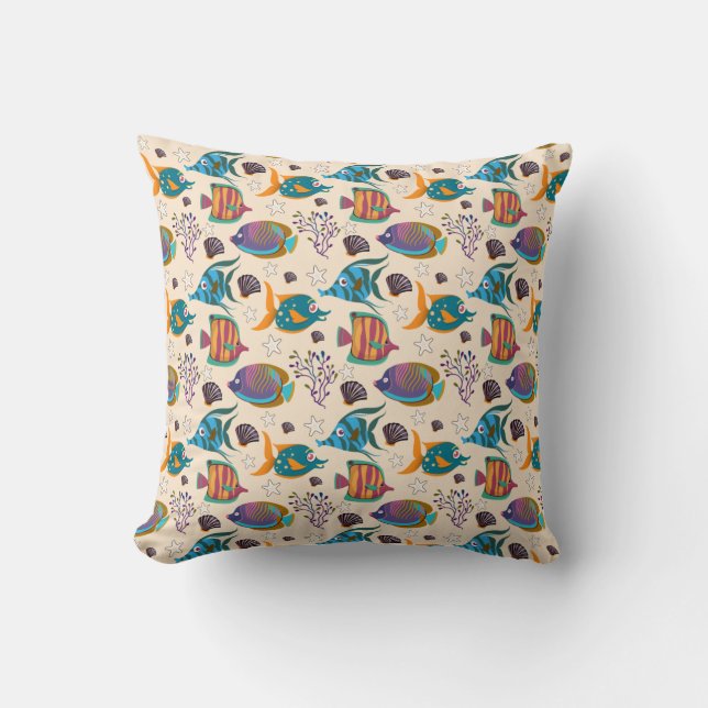 Aquatic animals pattern | ocean underwater life 5 cushion (Front)