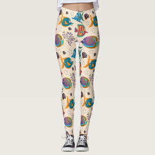 Aquatic animals pattern ocean underwater life 5 leggings