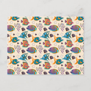 Aquatic animals pattern   ocean underwater life 5 postcard