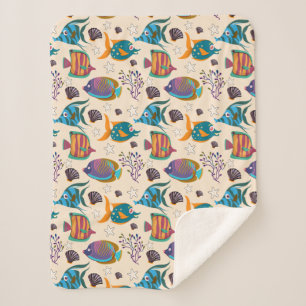 Aquatic animals pattern ocean underwater life 5 sherpa blanket