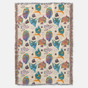 Aquatic animals pattern ocean underwater life 5 throw blanket