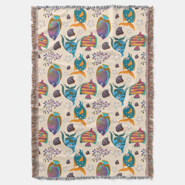 Aquatic animals pattern | ocean underwater life 5 throw blanket (Front Vertical)