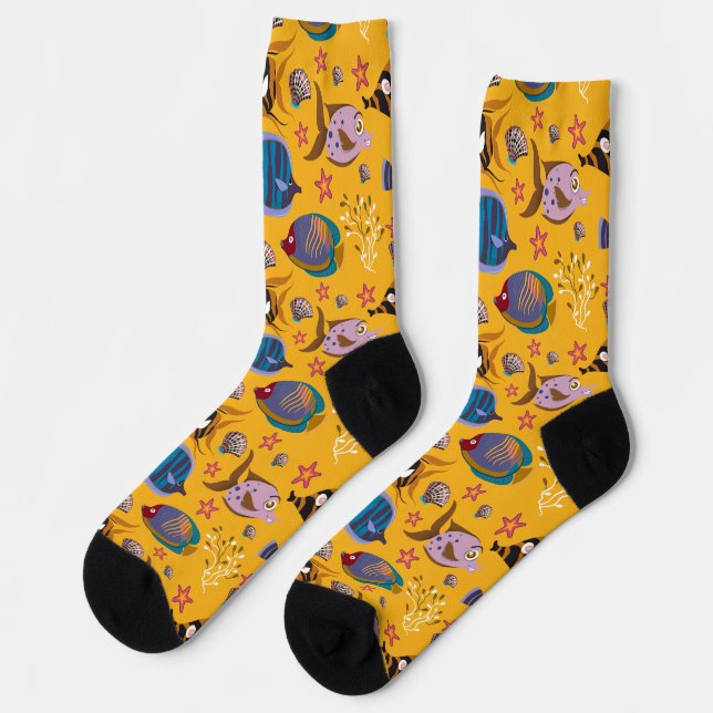 Aquatic animals pattern | ocean underwater life 6  socks (Left)