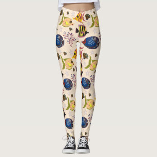 Aquatic animals pattern ocean underwater life 7 leggings