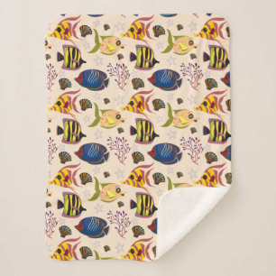 Aquatic animals pattern ocean underwater life 7 sherpa blanket
