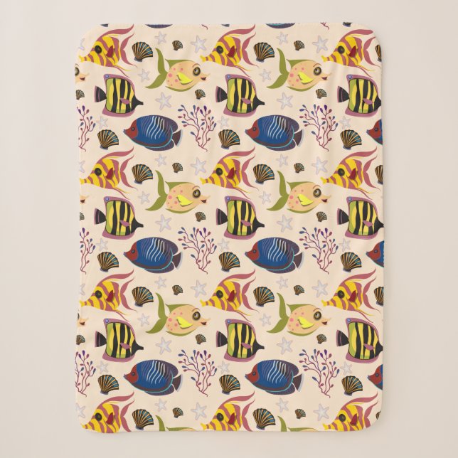 Aquatic animals pattern | ocean underwater life 7 sherpa blanket (Front)
