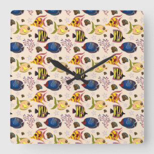 Aquatic animals pattern ocean underwater life 7 square wall clock