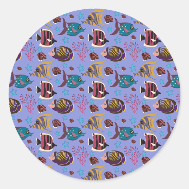 Aquatic animals pattern | ocean underwater life 8 classic round sticker (Front)