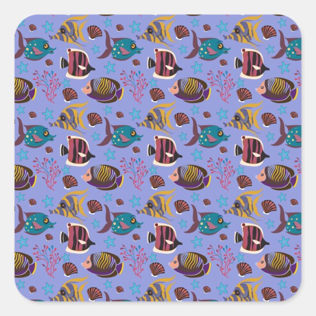 Aquatic animals pattern | ocean underwater life 8 square sticker (Front)