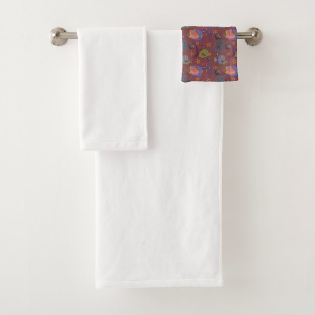 Aquatic animals pattern | ocean underwater life 9 bath towel set (Insitu)