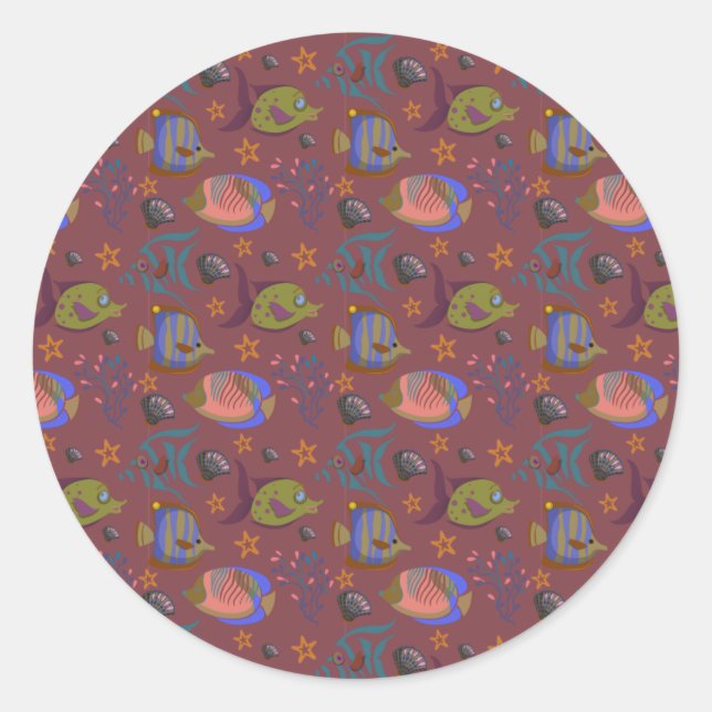 Aquatic animals pattern | ocean underwater life 9 classic round sticker (Front)