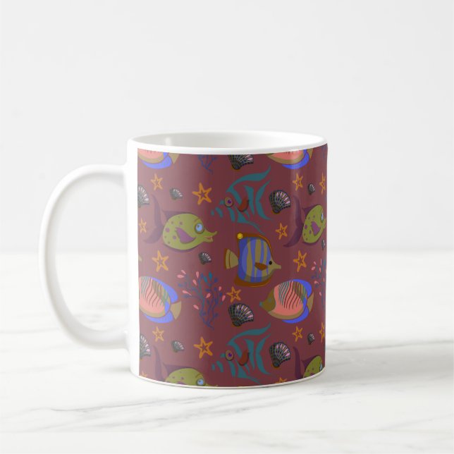 Aquatic animals pattern | ocean underwater life 9 coffee mug (Left)