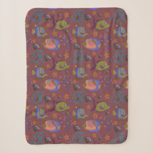 Aquatic animals pattern ocean underwater life 9 sherpa blanket