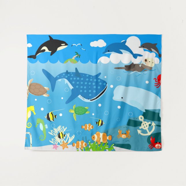 Aquatic Animals Pattern Tapestry (Front (Horizontal))