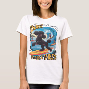 Aquatic Black Poodle: Surfing the Big Wave T-Shirt