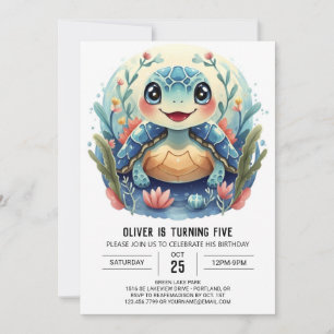 Aquatic Boho Whimsy Turtle Boy Birthday Invitation