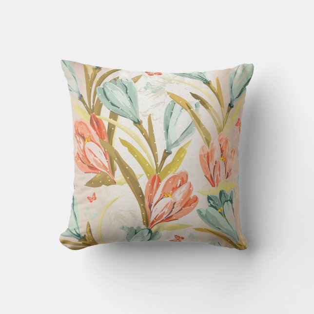 Aquatic Crocus Lila Peach Pastel Orchidea Flowers Cushion (Front)