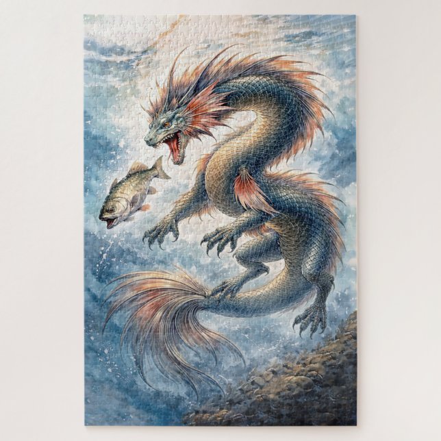 Aquatic Dragon Fishing Jigsaw Puzzle (Vertical)