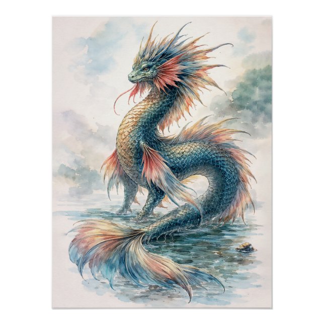 Aquatic Dragon Misty Waters Poster (Front)
