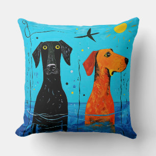 "Aquatic Duo of Joy" -  Surreal Colourful Dogs     Cushion