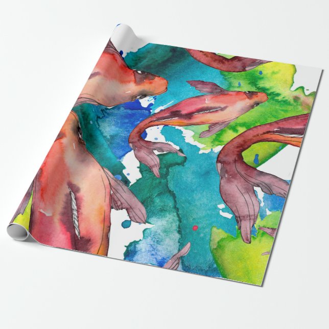 Aquatic fish set. Red sea and exotic fishes inside Wrapping Paper (Unrolled)