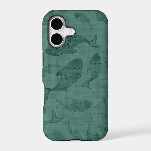 Aquatic Fish Stencil Art Teal Bokeh Pattern (Back)