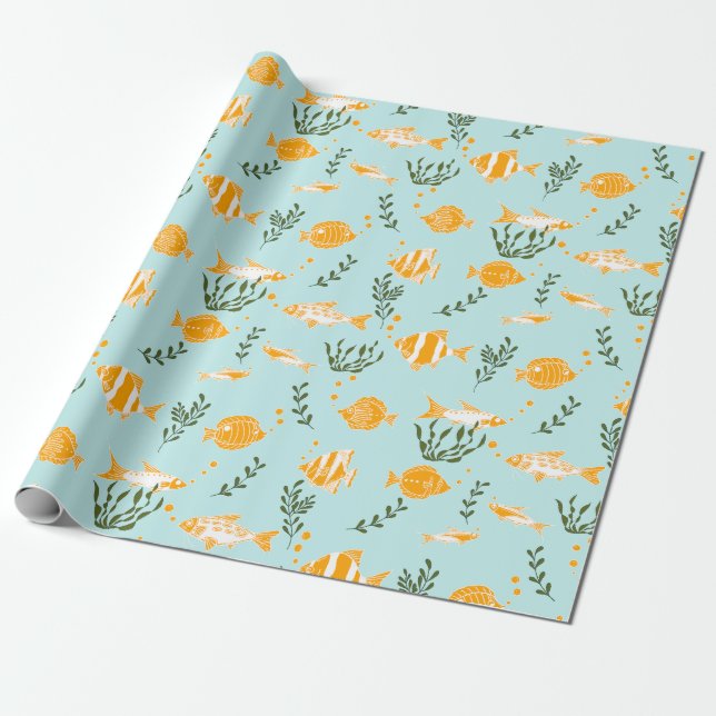 Aquatic Fishes Wrapping Paper (Unrolled)
