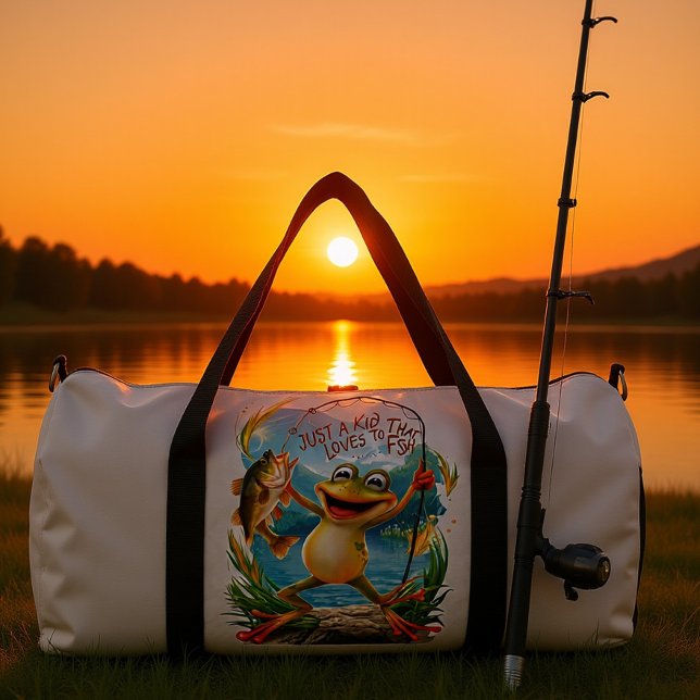 Aquatic Friendship: Frog With Fish on Water Duffle Bag (Creator Uploaded)