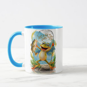 Aquatic Friendship: Frog With Fish on Water Mug